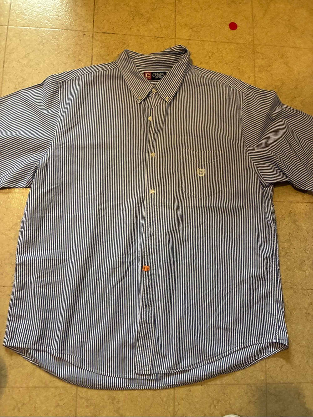 Chaps Button Down Shirt Men's Blue Nautical Stripe Crest Pocket Logo size XXL